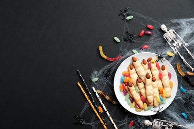 High angle view of food in plate on table