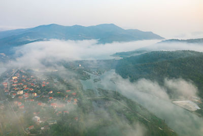 High angle view of mountains against sky