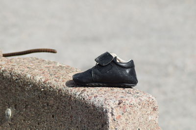 Close up of shoe on stone 