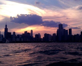 City skyline at sunset