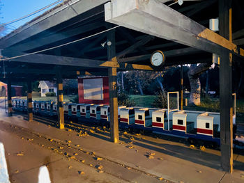 Train at railroad station in city