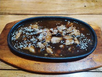 High angle view of breakfast in bowl on table