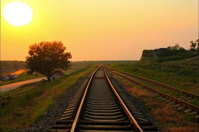 Railroad track at sunset