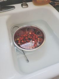 High angle view of food in plate on table