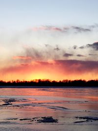 Scenic view of lake against sky during sunset