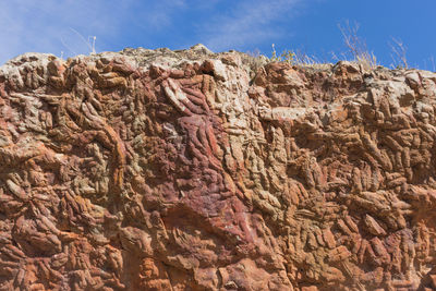 Low angle view of rock formation against sky