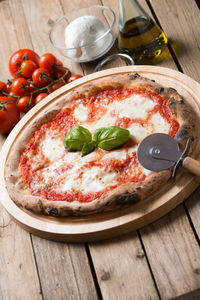 View of pizza in plate on table