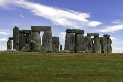 Built structure on field against sky