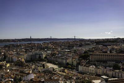 High angle shot of townscape against sky