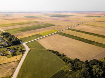 High angle view of field against sky