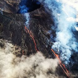 Aerial view of volcanic crater