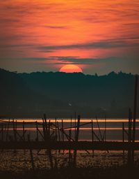 Scenic view of lake against sky during sunset