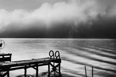 Scenic view of calm sea against cloudy sky