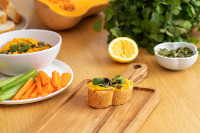 High angle view of food on table