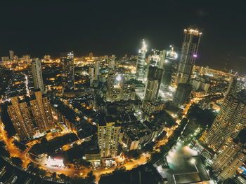 Aerial view of city at night