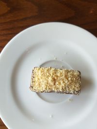 High angle view of dessert in plate on table