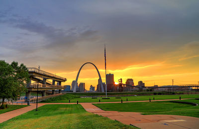 View of buildings against cloudy sky during sunset