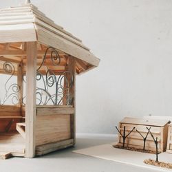 Wooden table and chairs outside house