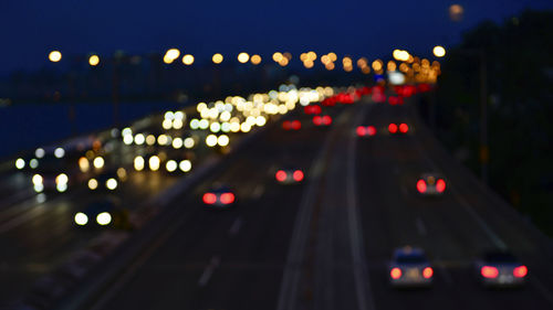 Defocused lights on road at night