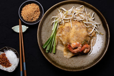 High angle view of food in plate