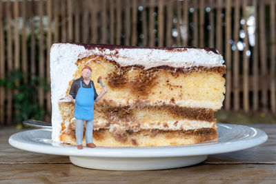 Close-up of cake in plate on table