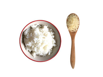 High angle view of breakfast on white background