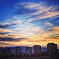 Buildings at sunset