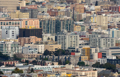 High angle view of buildings in city