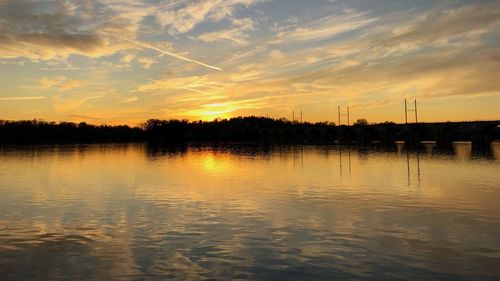 Scenic view of lake against sky during sunset