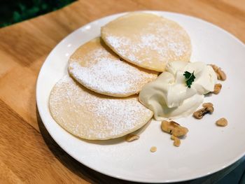 High angle view of dessert in plate on table
