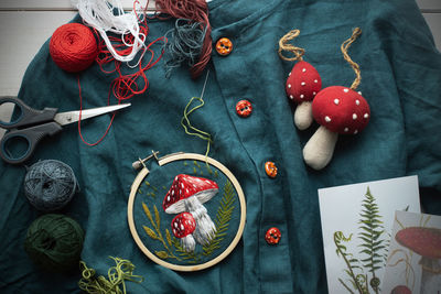 High angle view of fruits on table