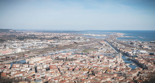 High angle view of townscape against sky