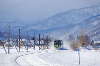 Local train running on the hakodate line in winter