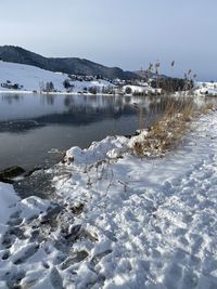 Scenic view of frozen lake against sky