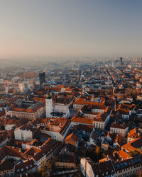 High angle view of townscape against clear sky