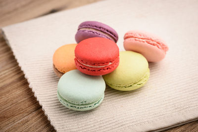 Close-up of multi colored candies on table