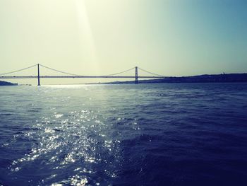 View of suspension bridge over sea