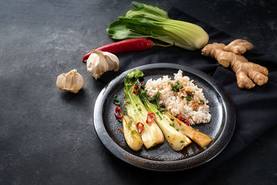 High angle view of food on table