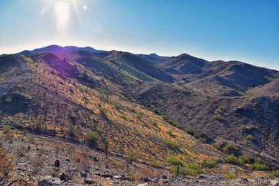 South mountain park preserve views pima canyon hiking trail, phoenix, southern arizona desert. usa