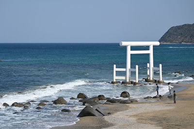 Scenic view of sea against clear sky