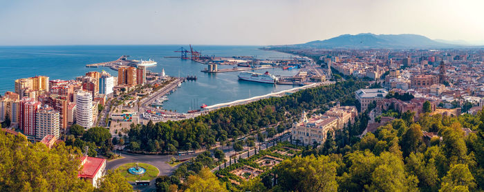 Malaga, spain - june 24, 2018. panoramic view of the malaga city and port, costa del sol, spain