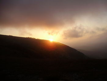 Scenic view of silhouette mountain against sky during sunset