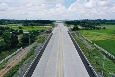 High angle view of highway against sky