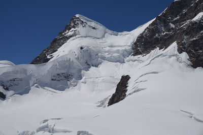 Scenic view of snowcapped mountains against clear sky