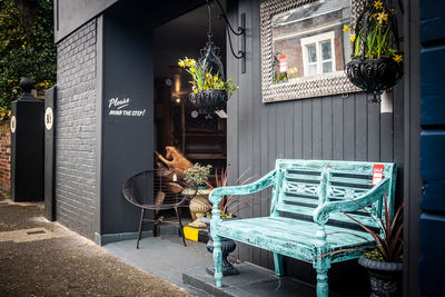 Woman standing by window of building