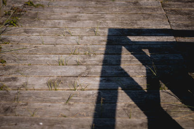 Shadow of person on cobblestone