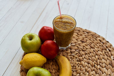 High angle view of apples on table