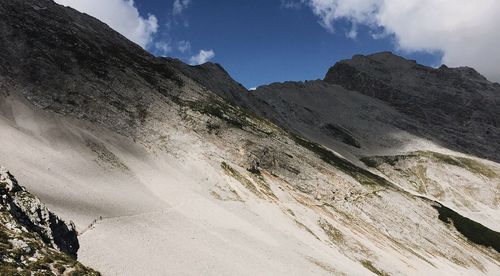 Scenic view of mountains against cloudy sky