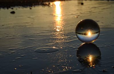 Close-up of water ball on beach