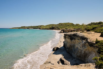 Scenic view of sea against clear sky